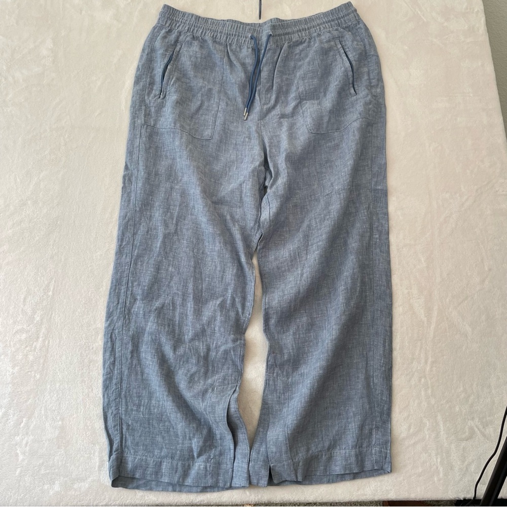 Athleta Women's Retreat Linen Wide Leg Pants Chambray Blue Plus Sz 18 Resortwear